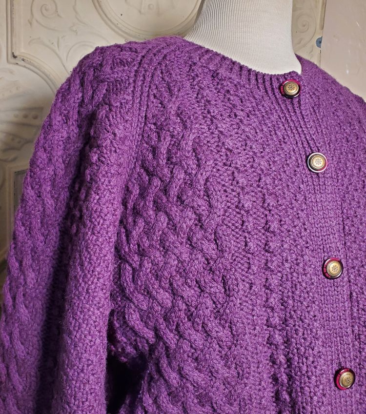 Vintage Hand Knitted Purple Wool Skihaus Cardigan Sweater