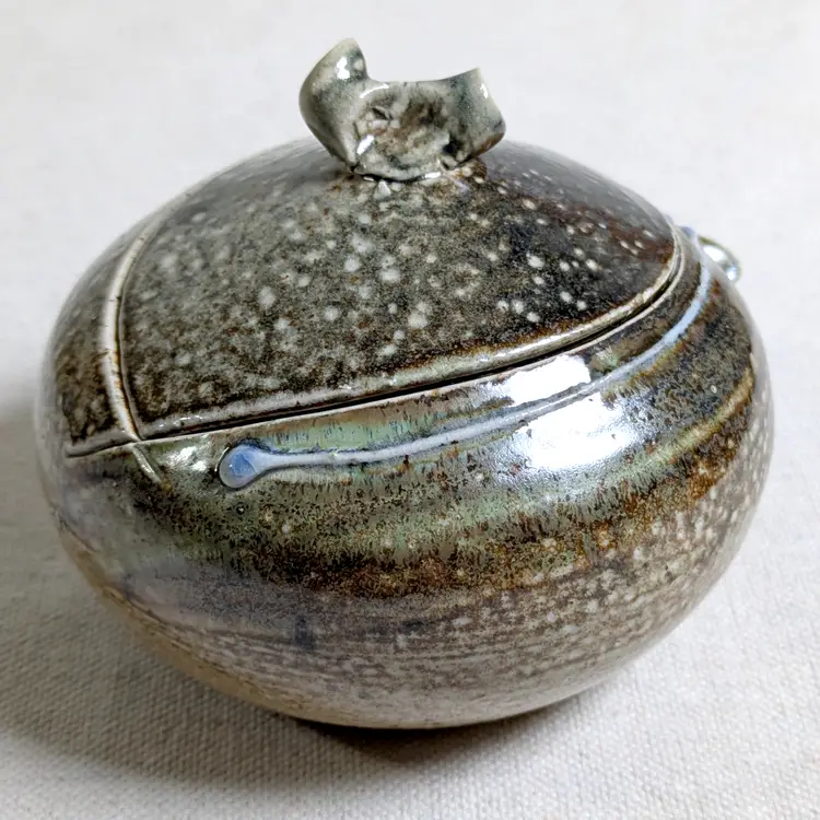 Interesting Wood-Fired Pottery Trinket Box Signed
