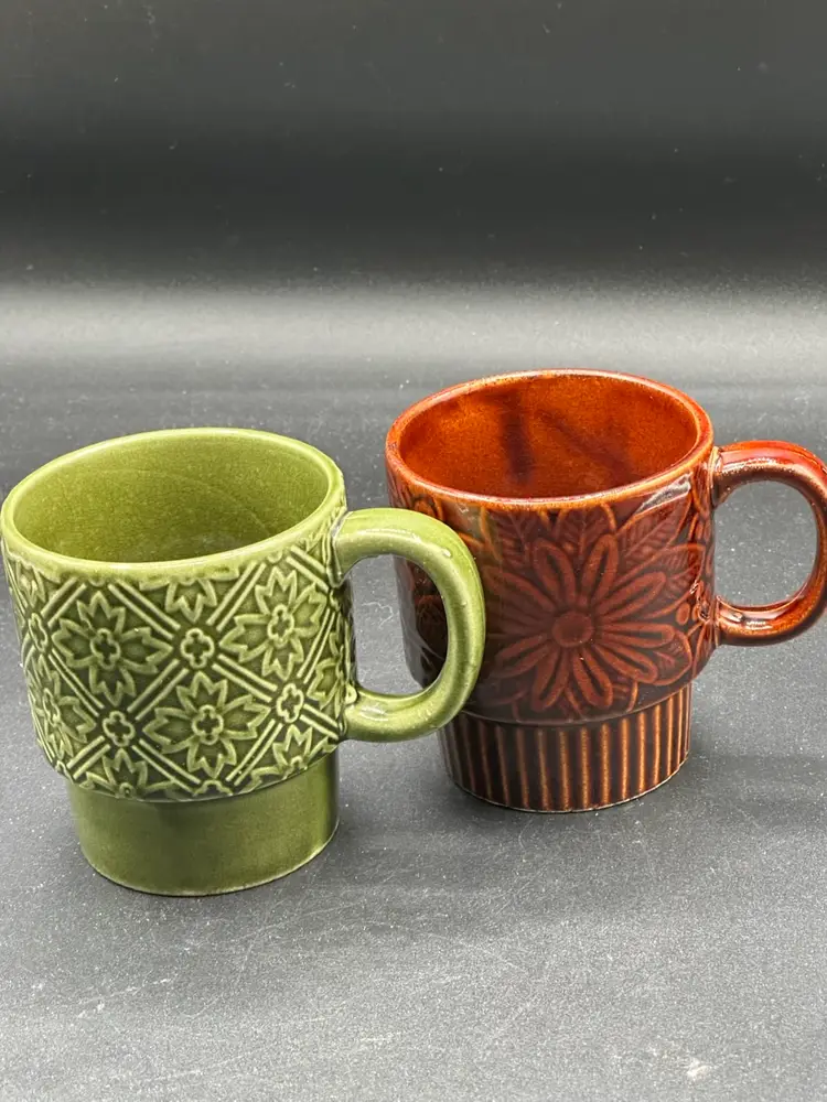 Set of 2 Vintage MCM Stackable Ceramic Coffee Cups ~  Made In Japan