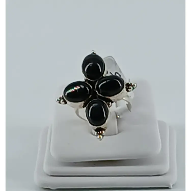Black Agate Gemstones set in Sterling Silver Ring