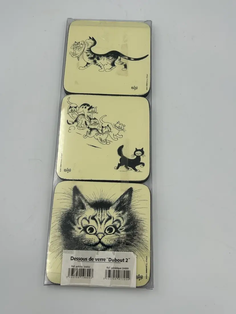 6 NIB Dubout Cat Coasters Cork Back Made In France