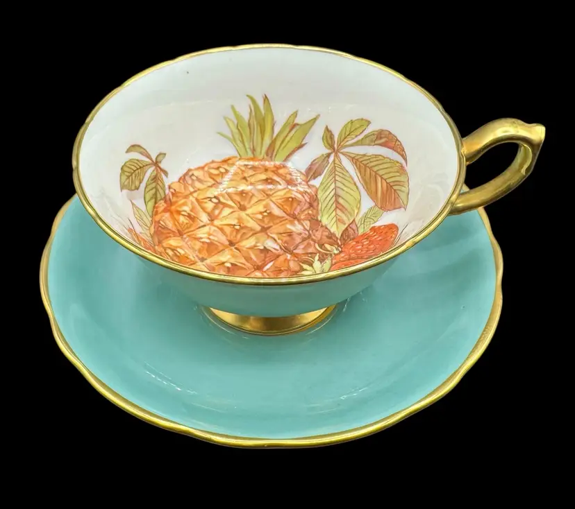 Vintage Hammersley Bone China Tea Cup Saucer Fruit Pineapple Strawberry Blue
