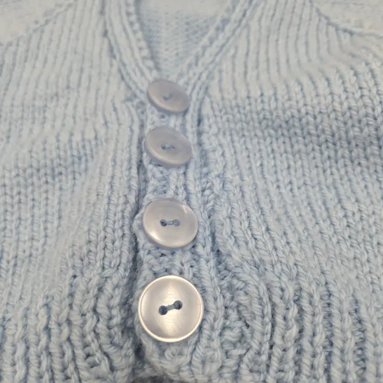 Infant Vintage Hand Knit Cardigan Blue Chunky Baby Button Down 3-6 Months