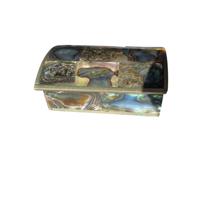 Vintage ALPACA silver & ABALONE Shell Trinket Box Wood lining Hinged LID