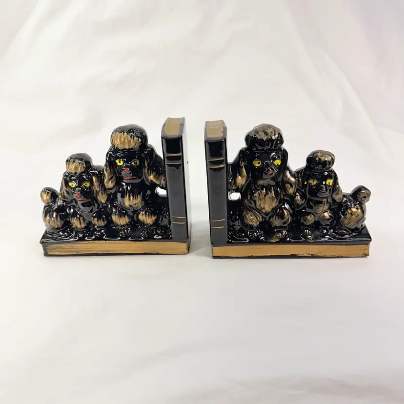 Vintage Black Poodle Book Ends. Read