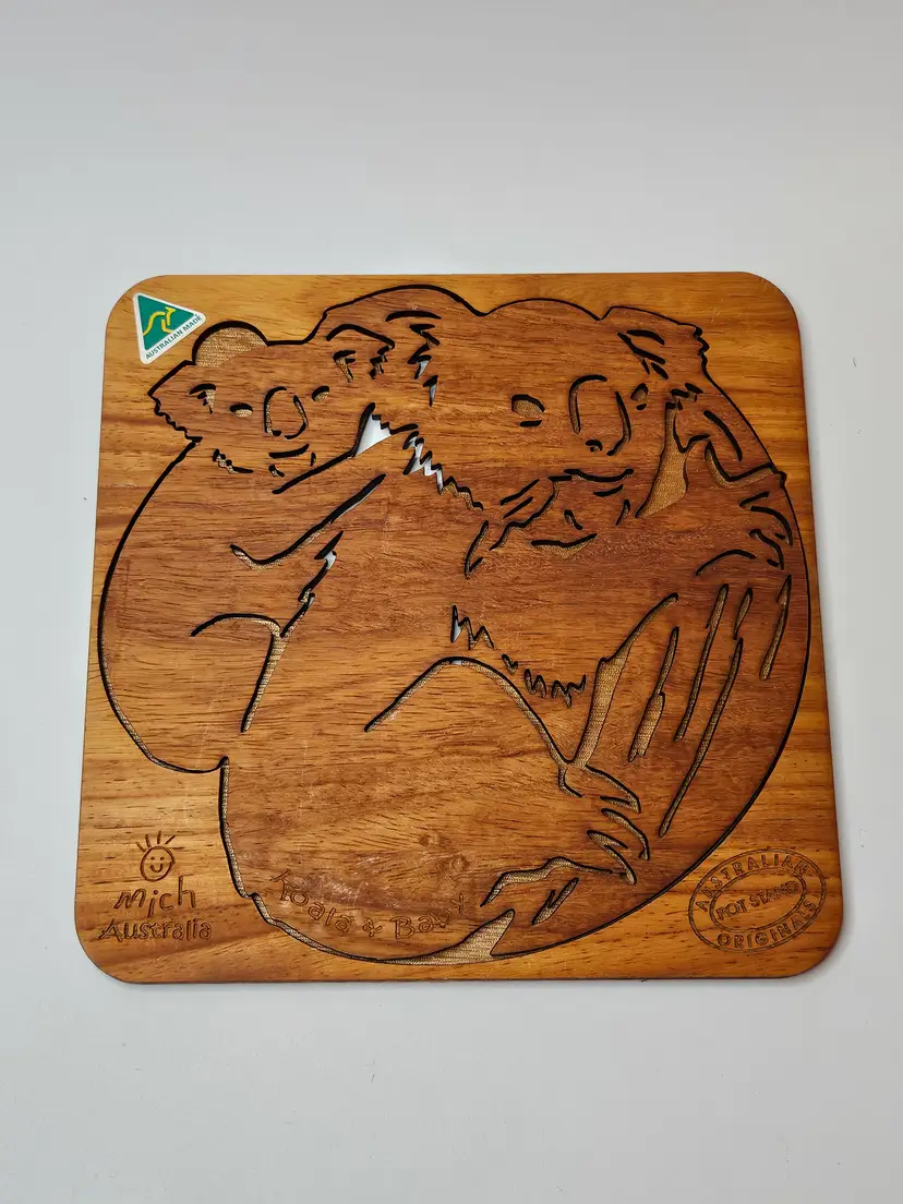 Mich Australian Originals Pot Stand Lazer Engraved Koala Mom And Baby