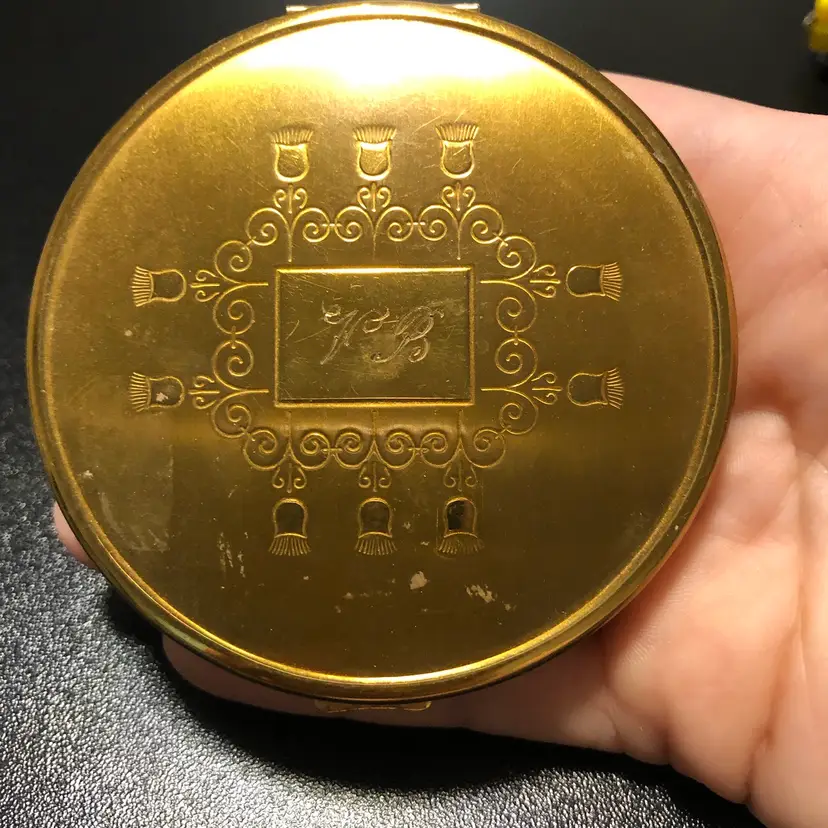 Vintage Art Deco Richard Hindus Gold-Tone Metal Powder Compact with Mirror