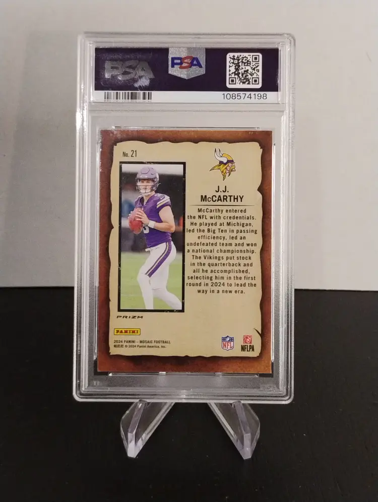 2024 Panini Mosaic J.J. McCarthy Notoriety Green RC - PSA 7