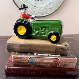 010 Vintage Ceramic Nancy Pew Farmer Green Tractor Planter Taiwan
