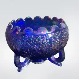 Fenton Iridescent Blue Carnival Glass 3 Footed Rose Bowl(READ)