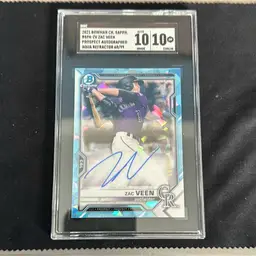 2021 Bowman Chrome Sapphire Zac Veen Aqua Refractor Auto /99 SGC 10