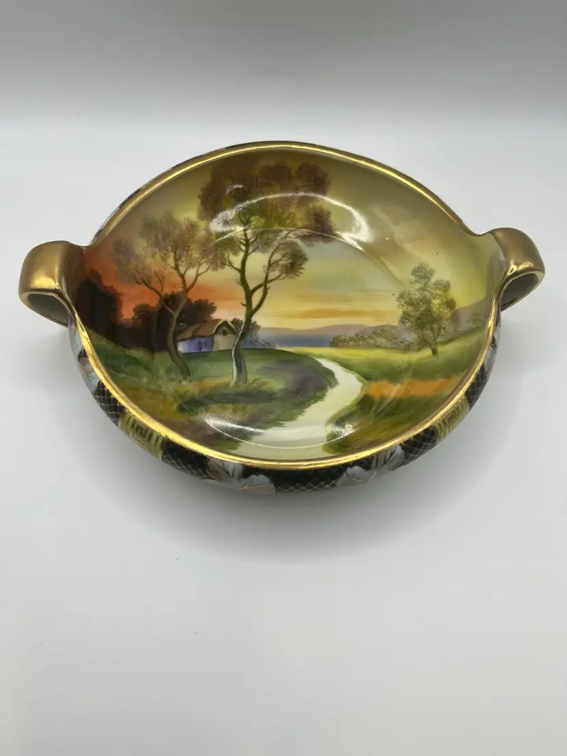 Vintage Noritake Morimura Bros. Hand Painted Scenic 2 Handled Bowl