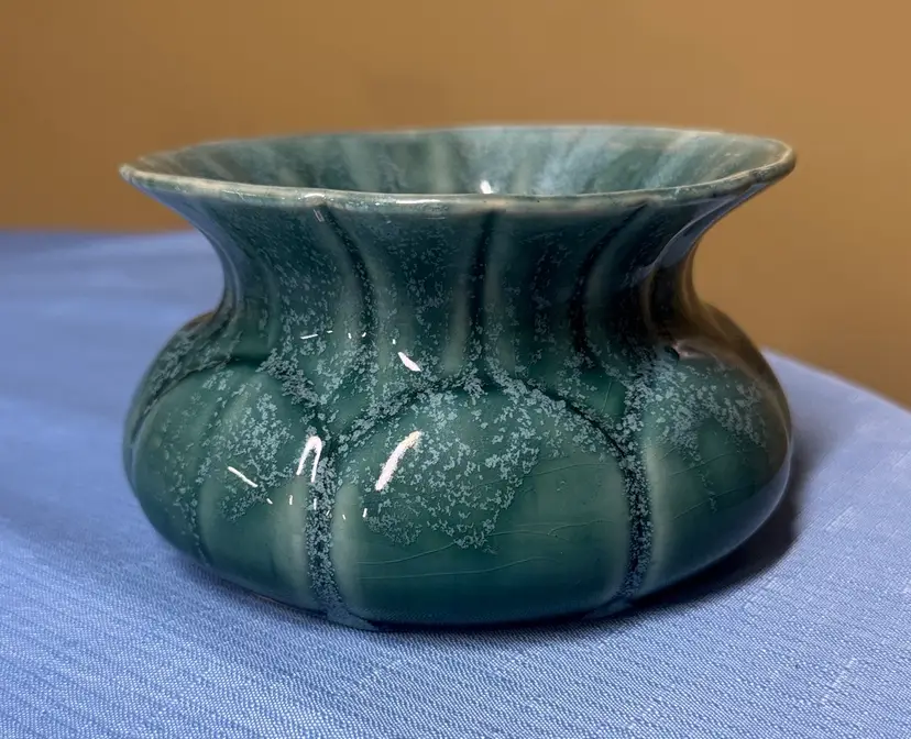 Brush Mccoy Planter Spittoon Green Blue Drip Glaze Bowl 190-6 USA