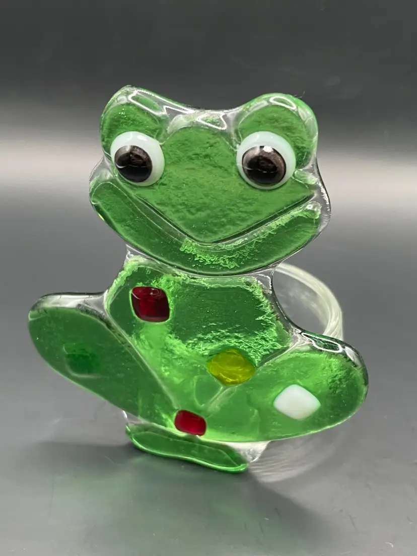 Cute Fused Glass Smiling Frog Tealight Holder