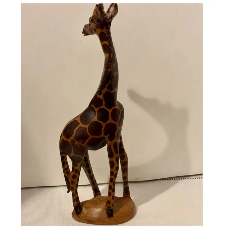 Hand Carved Wood Giraffe Figurine 12”