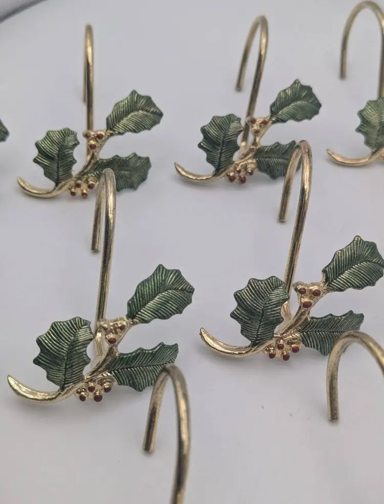 Set of 12 Lenox Christmas Holiday Holly Berry Shower Curtain Hooks