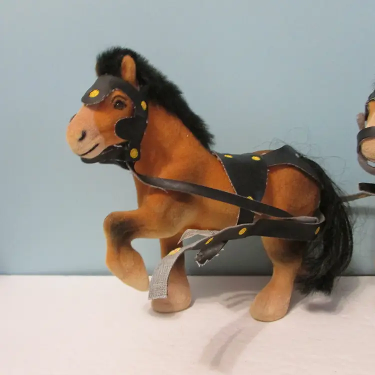 lot of 2 vintage flocked Clydesdale Horse figures Christmas winter decor