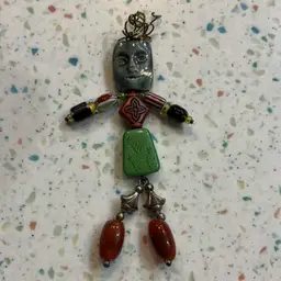 Glass Bead And Clay Figure, 5” Tall, Face Is Raul