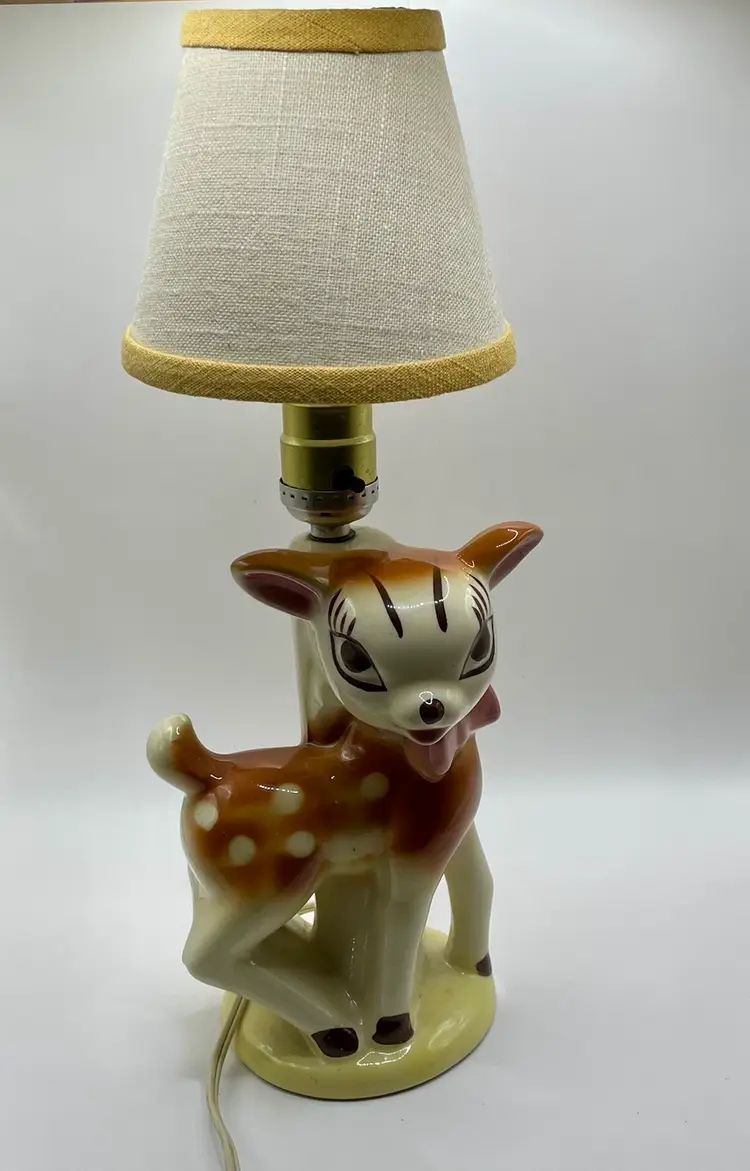 Vintage Deer Lamp Mid-Century Fawn 1950s Bambi Kitschy Cute W/ Clip-on Shade