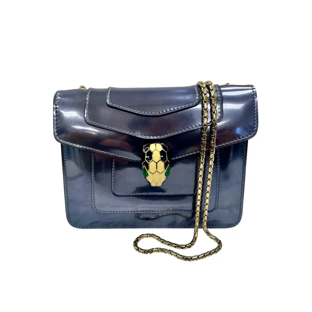 Bvlgari Metallic Blue Serpenti Mini Flap Bag