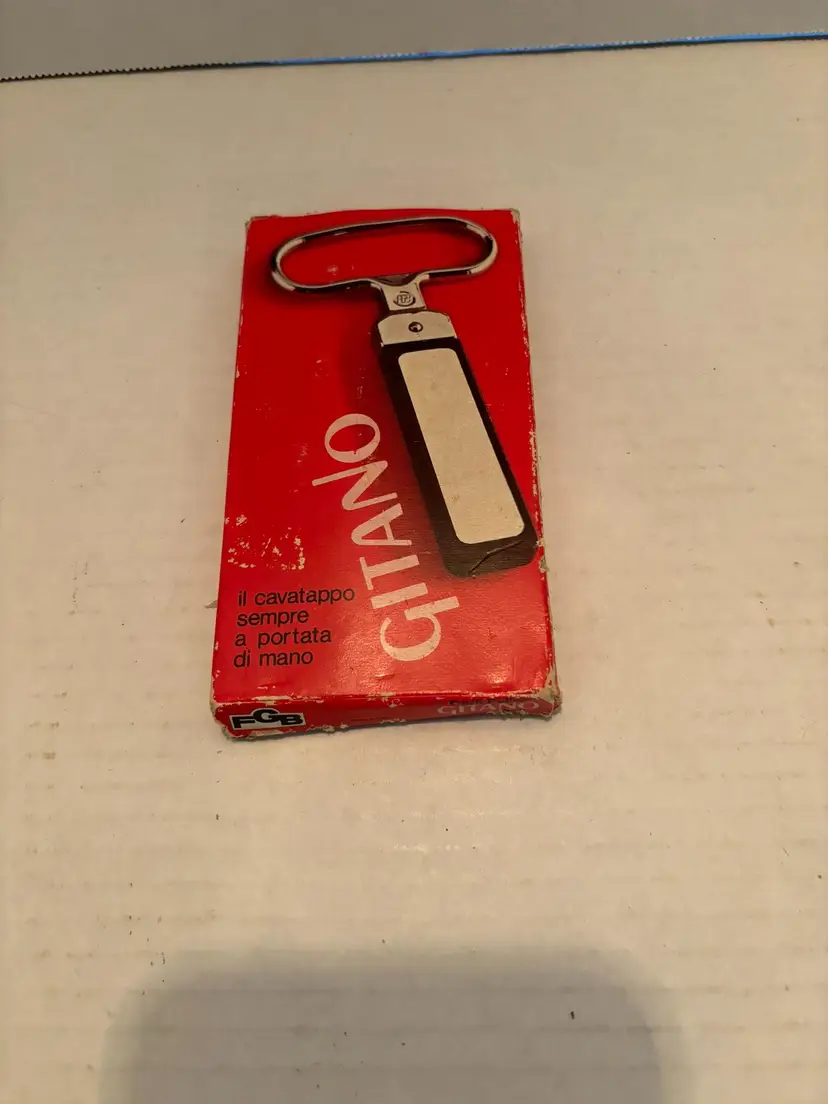 Vintage Gitano Cork Wine Bottle Puller Steel w/ Plastic Handle Orig. Box Italy