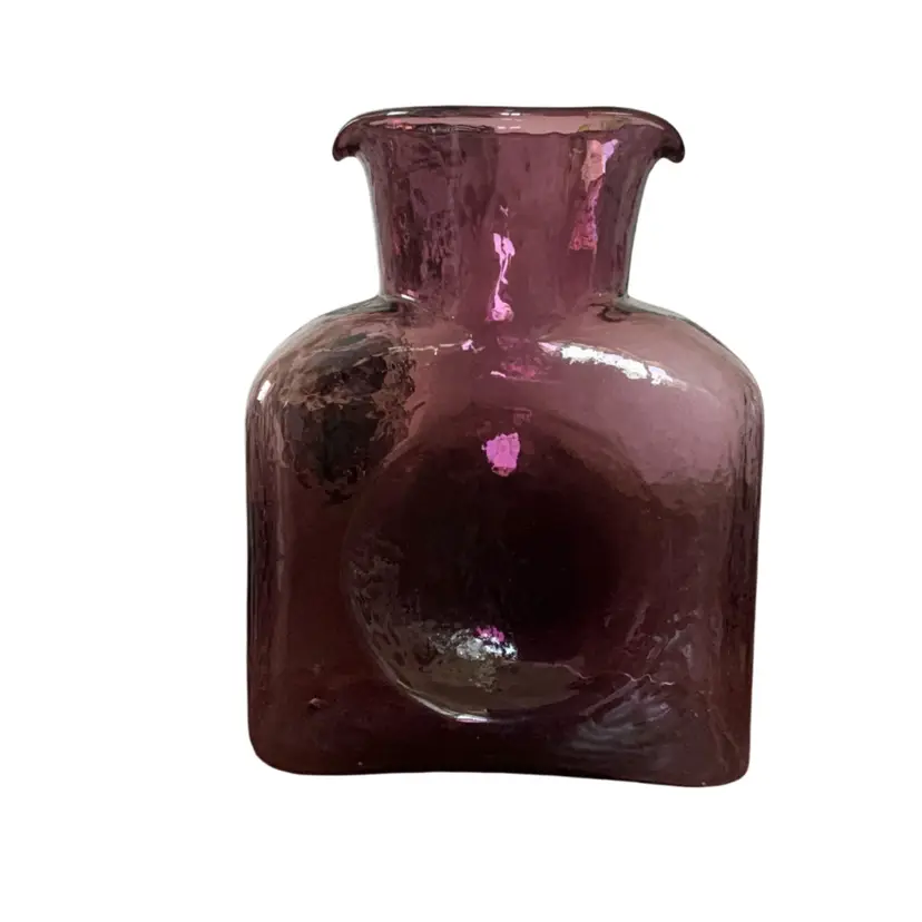 Vintage Blank Amethyst Art Glass Double Spout Water Bottle Carafe Pitcher 8” x6” x 2.5”