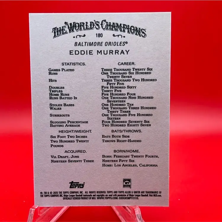 Eddie Murray 2025 Topps Allen & Ginter Gold Foil Filagree 24/50 Baltimore Orioles