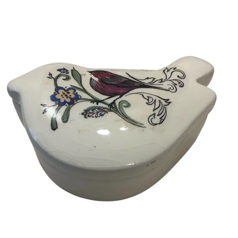 Bird Shaped Trinket Box With A Bird On It