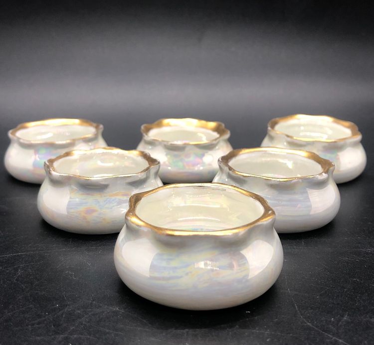 Vintage O. E.&G. Royal Austria Porcelain Gilt Gold Salt Cellars- Set of 6