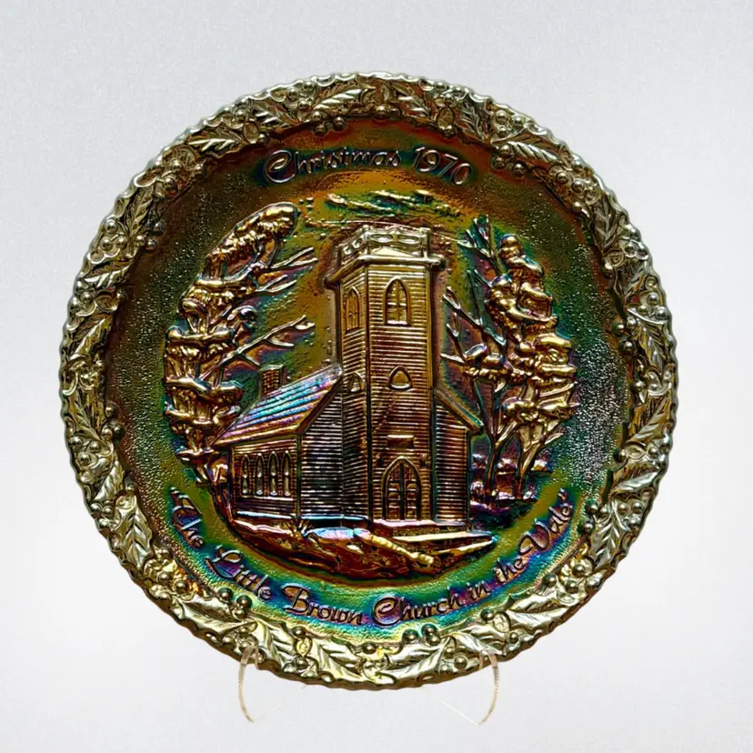 Fenton Purple Carnival "The Little Brown Church in the Vale" Christmas 1970 Plate #2