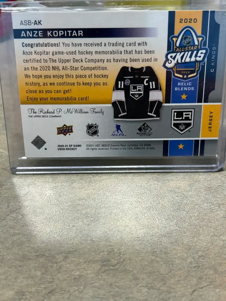 2020-21 Sp Game Used All Star Jersey Relics /150 Anze Kopitar