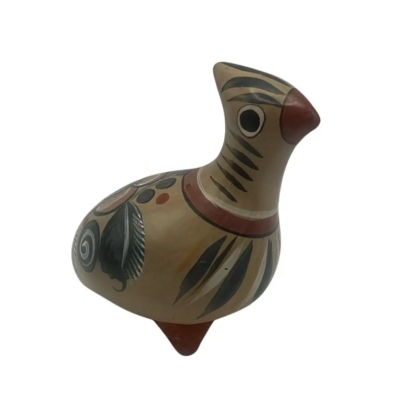Vintage Tonala Mexican Folk Art Pottery Bird Figurine, 5-1-2” Tall x 5” Wide