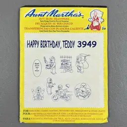 Vintage Aunt Martha's Hot Iron Transfers #3949 Happy Birthday Teddy Crafting Uncut