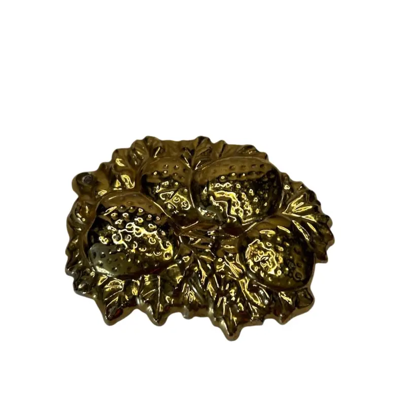 Signed Ceramic/ Porcelain 3 1/2” Long Strawberry Ornament Gold Toned