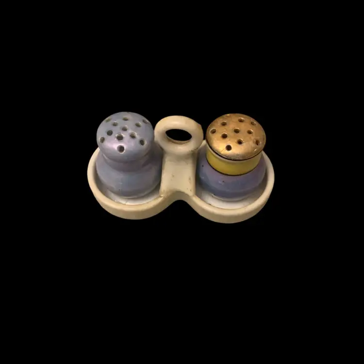 Luster Ware Salt & Pepper Shaker W/Carrier 3  X 1 5/8 X 1 5/8 Inches