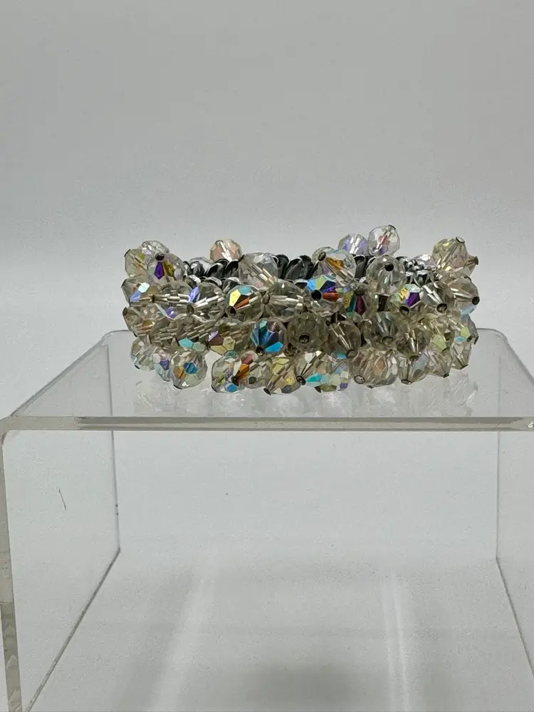 Faceted Clear Glass Beads Cha-cha Style Bracelet Vintage