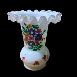 01. Small Czechslovakia Vintage Hand Painted Floral Opaline Vase