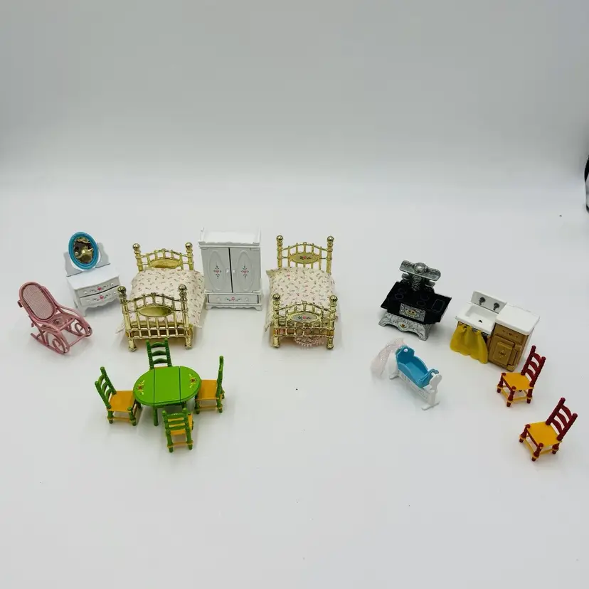 Vintage 1980 Mattel THE LITTLES Dollhouse Metal Die-Cast Furniture Lot 15 PCs