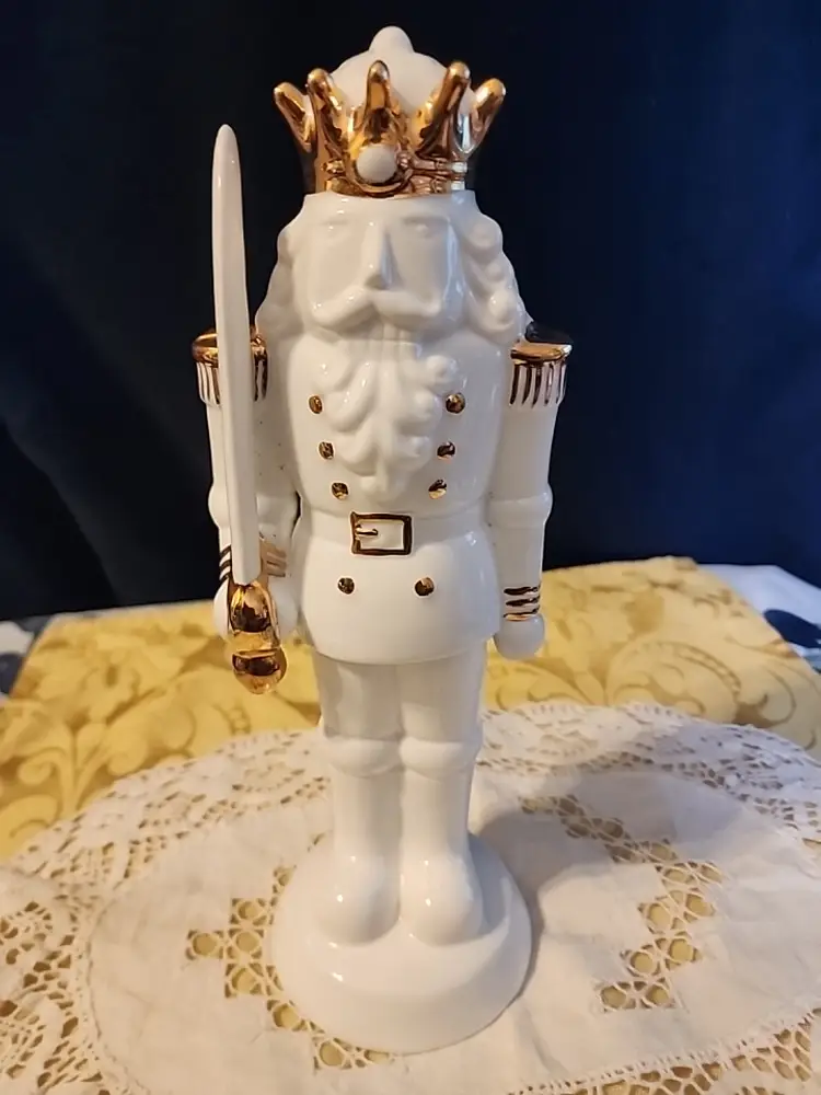 White Porcelain Nutcracker W/Gold Trim
