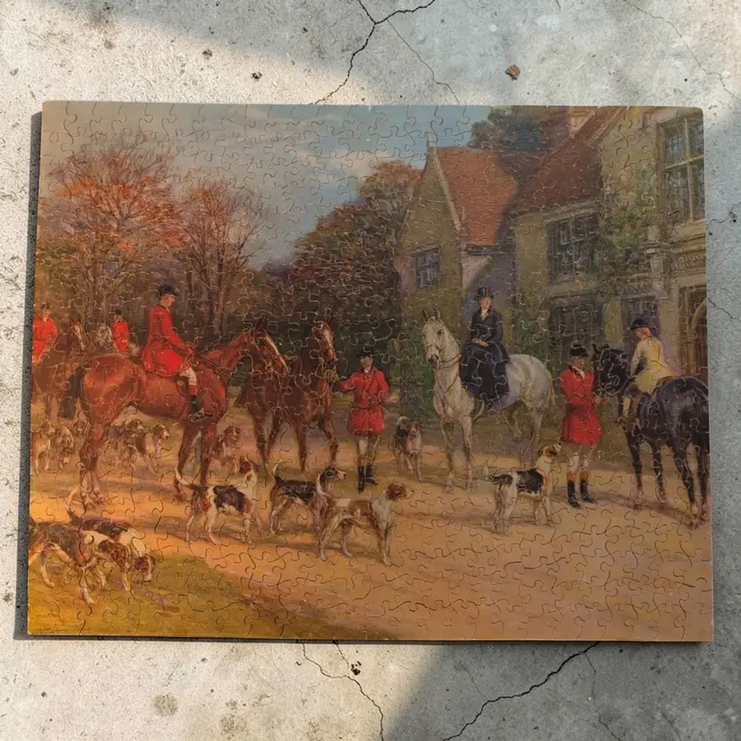 Complete Vtg Jigsaw Puzzle Joseph K. Straus AWAITING THE CALL 500 Pcs Fox Hunt
