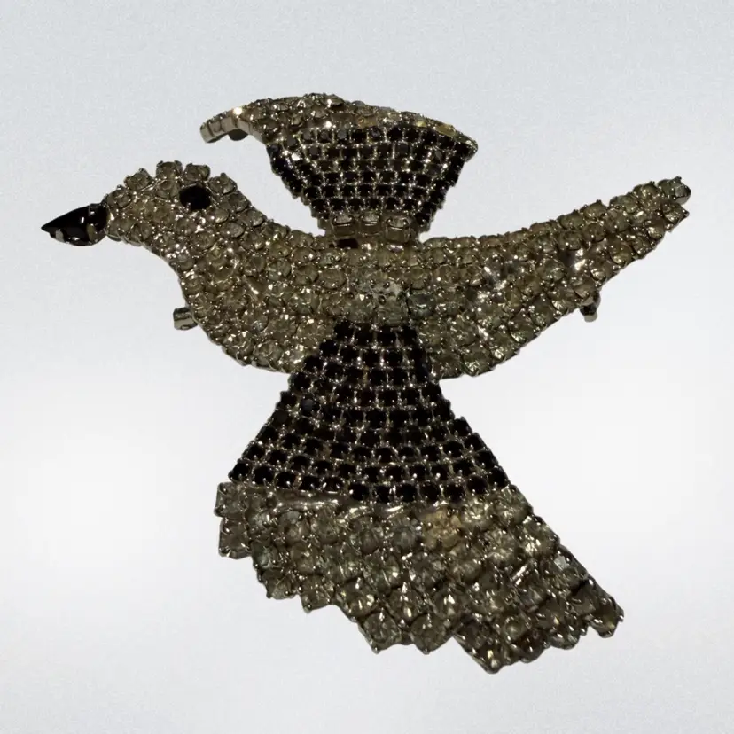 Incredible Vintage Prong Set Rhinestone Bird Brooch 3 1/2”