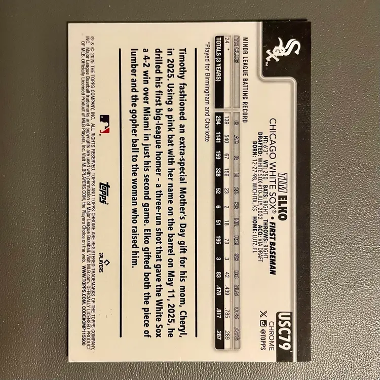 Tim Elko (Chicago White Sox) 2025 Topps Chrome Update Series Rookie Aqua Refractor /199