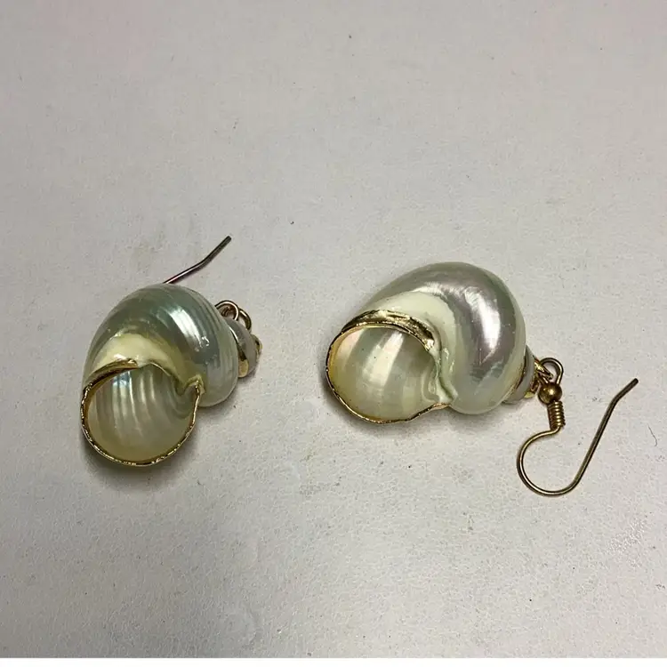 Shell With Gold Foil Trim Pierced Earrings 1”