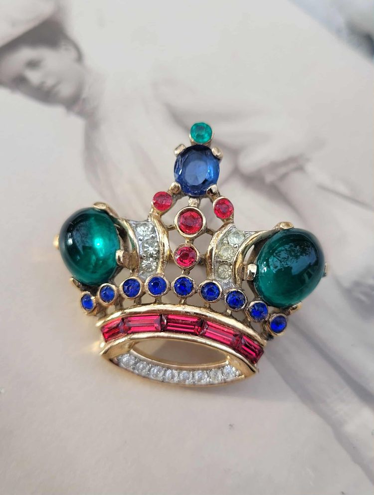 Vtg Crown Trifari Alfred Philippe Jelly Belly Crown Sterling Silver Brooch Pin