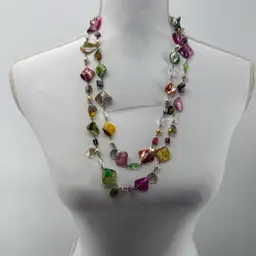 Vtg.Lane Bryant Colorful Dyed Abalone Faux Shell & Pearl Bead Necklace (50”-52”)