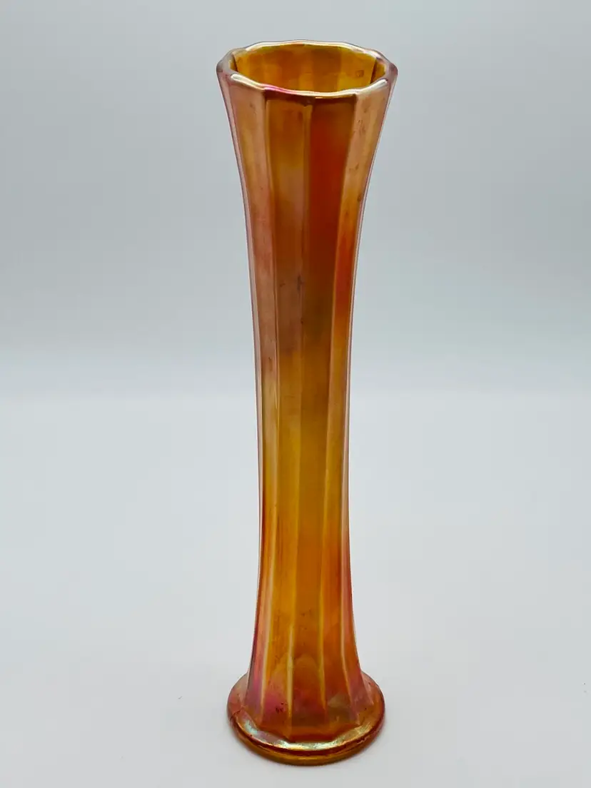 Marigold Carnival Glass Paneled Vase