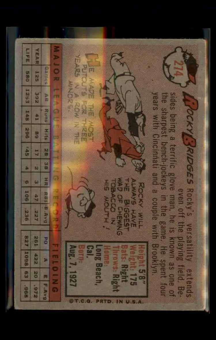 1958 Topps #274 Rocky Bridges - (pk4) - Washington Senators