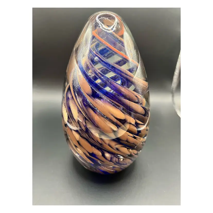 Large Aventurine And Cobalt Swirl Paperweight Blemishes As Shown