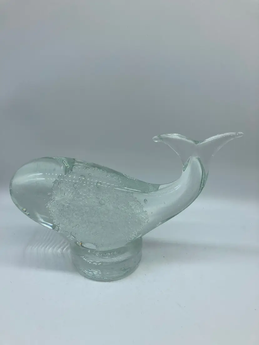 Large Clear Glass Whale With Bubbles *