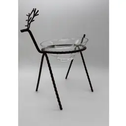 Festive Holiday Christmas 2PC Iron Reindeer Shape Centerpiece With Glass Bowl